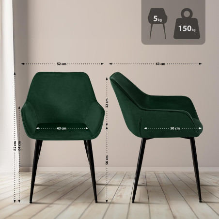 Lot de 2 chaises de salle à manger Luena velours vert