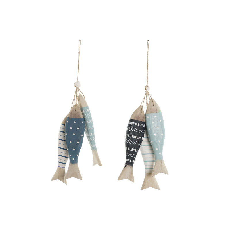 Décoration Suspendue Home ESPRIT Bleu Blanc Naturel Poissons 5 x 5 x 20 cm (2 Unités)