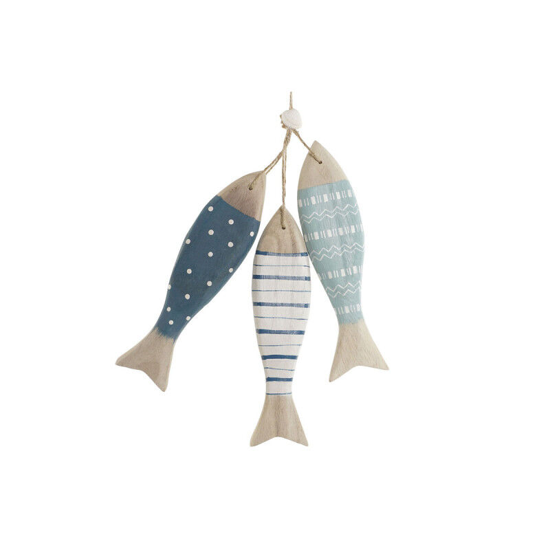 Décoration Suspendue Home ESPRIT Bleu Blanc Naturel Poissons 5 x 5 x 20 cm (2 Unités)