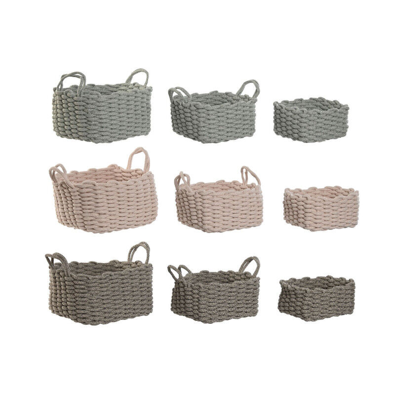 Set de basket Home ESPRIT Vert Beige Rose Corde (3 Pièces) (3 Unités)
