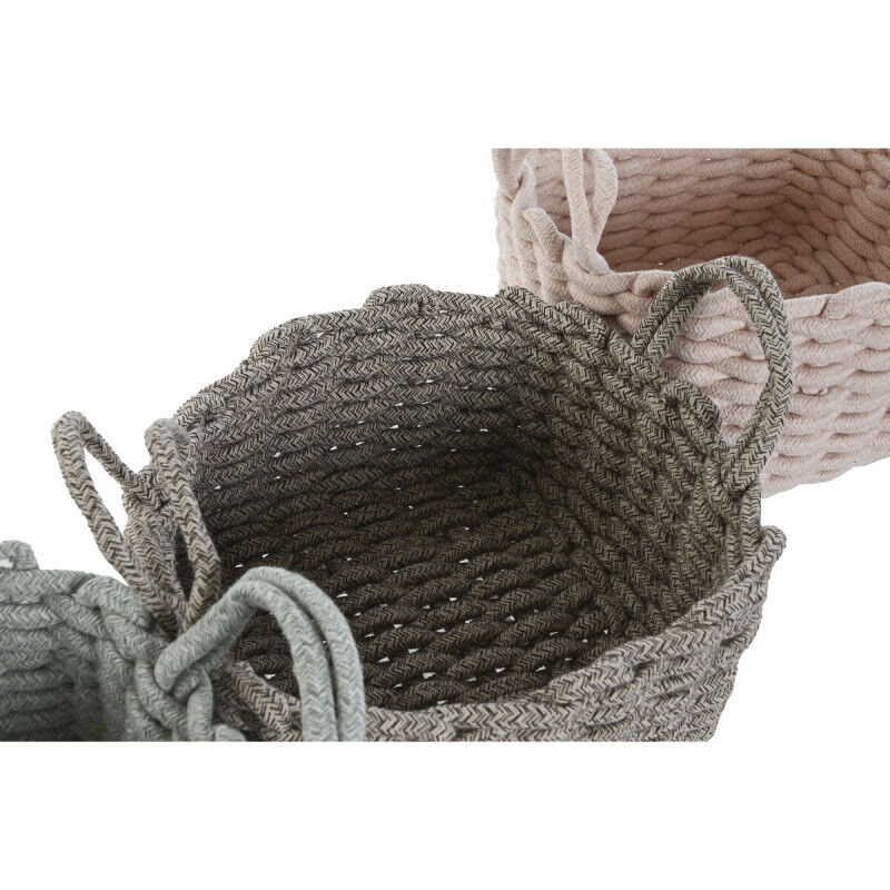 Set de basket Home ESPRIT Vert Beige Rose Corde (3 Pièces) (3 Unités)
