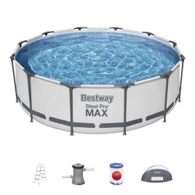 Kit Piscine hors sol tubulaire BESTWAY - Steel Pro Max™ - 366 cm x 100 - Ronde (Pompe de filtration, échelle, auvent)