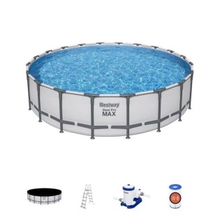 Kit Piscine hors sol tubulaire BESTWAY - Steel Pro Max™ - 610 x 132 cm - Rectangulaire (Inclus filtre a cartouche + échelle +