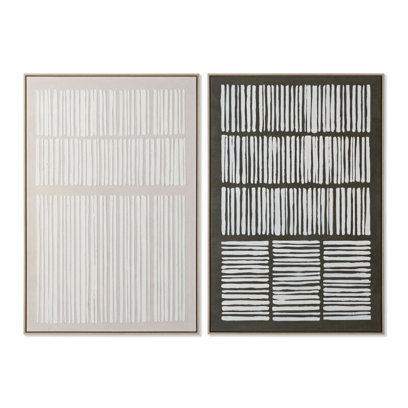 Cadre Home ESPRIT Blanc Vert Beige Gris foncé polystyrène Toile Rayures Urbaine (2 Unités)