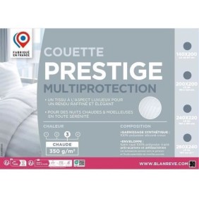 Couette chaude 220x240 cm BLANREVE PRESTIGE Multiprotection - 100% Polyester - 2 Personnes - Satin rayé