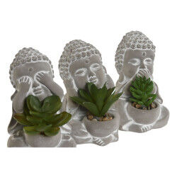 Plante décorative Home ESPRIT Polyéthylène Ciment Buda Oriental 8,5 x 7 x 11 cm (3 Unités)