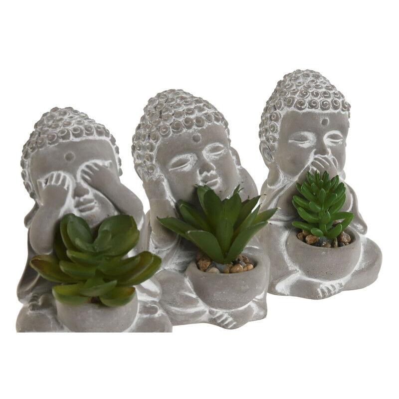 Plante décorative Home ESPRIT Polyéthylène Ciment Buda Oriental 8,5 x 7 x 11 cm (3 Unités)