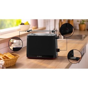 Toaster - BOSCH -  TAT3M123 MyMoment - Noir mat - 2 tranches - centrage automatique du pain - fonctions décongélation et réchauf