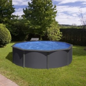 GRE - Kit Piscine hors sol acier grise anthracite ronde - Louco - Ш370 x H122 cm (Livrée avec filtre a sable + sable + échelle)