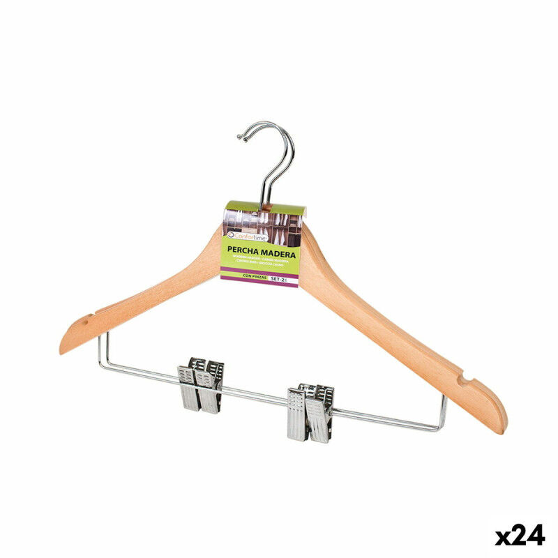 Jeu de porte-manteaux Confortime Marron Pinces de serrage Bois 2 Pièces (24 Unités)
