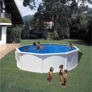 GRE - Kit Piscine hors sol acier blanche ronde - Ш370 x H122 cm (Livrée échelle de sécurité + filtre a cartouche)