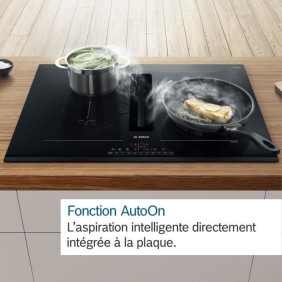 Table induction aspirante - BOSCH SER6 - PVQ711H26E Noir - 4-foyers - Home Connect - L710xP522 mm