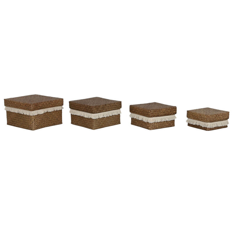 Set de basket Home ESPRIT Blanc Naturel Fibre naturelle Boho Usé (4 Pièces)