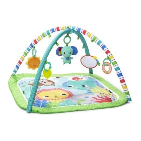 BRIGHT STARTS Tapis d'éveil et d'activités Jungle Vert, 5 jouets inclus et détachables, Arche de jeu pliable