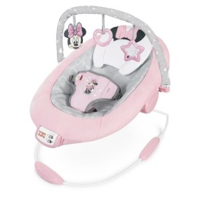 DISNEY BABY Transat Minnie Jolie en Rose, Cale tete ergonomique amovible, Vibrations, 7 mélodies, Arche d'éveil avec 3 jouets