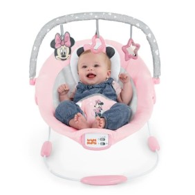 DISNEY BABY Transat Minnie Jolie en Rose, Cale tete ergonomique amovible, Vibrations, 7 mélodies, Arche d'éveil avec 3 jouets