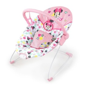 DISNEY BABY Transat Minnie Confettis, Vibrations, 2 Jouets, Harnais 3 point d'attache, Lavable en machine