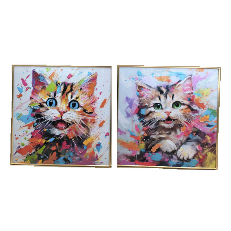 Cadre Home ESPRIT Moderne Chat 80 x 3,5 x 80 cm (2 Unités)