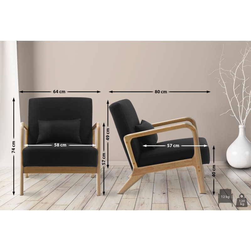 Fauteuil Hibbing en tissu noir