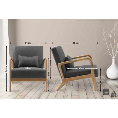 Fauteuil Hibbing en tissu gris foncé