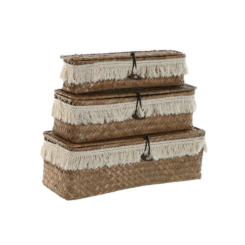 Set de basket Home ESPRIT Blanc Naturel Fibre naturelle Boho Usé (3 Pièces)