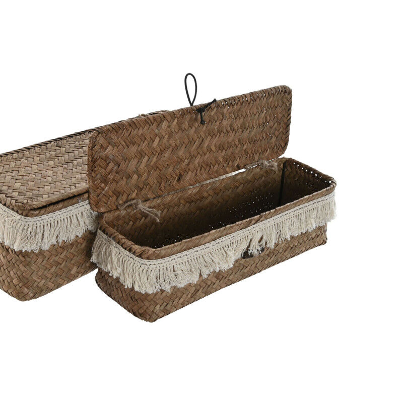 Set de basket Home ESPRIT Blanc Naturel Fibre naturelle Boho Usé (3 Pièces)