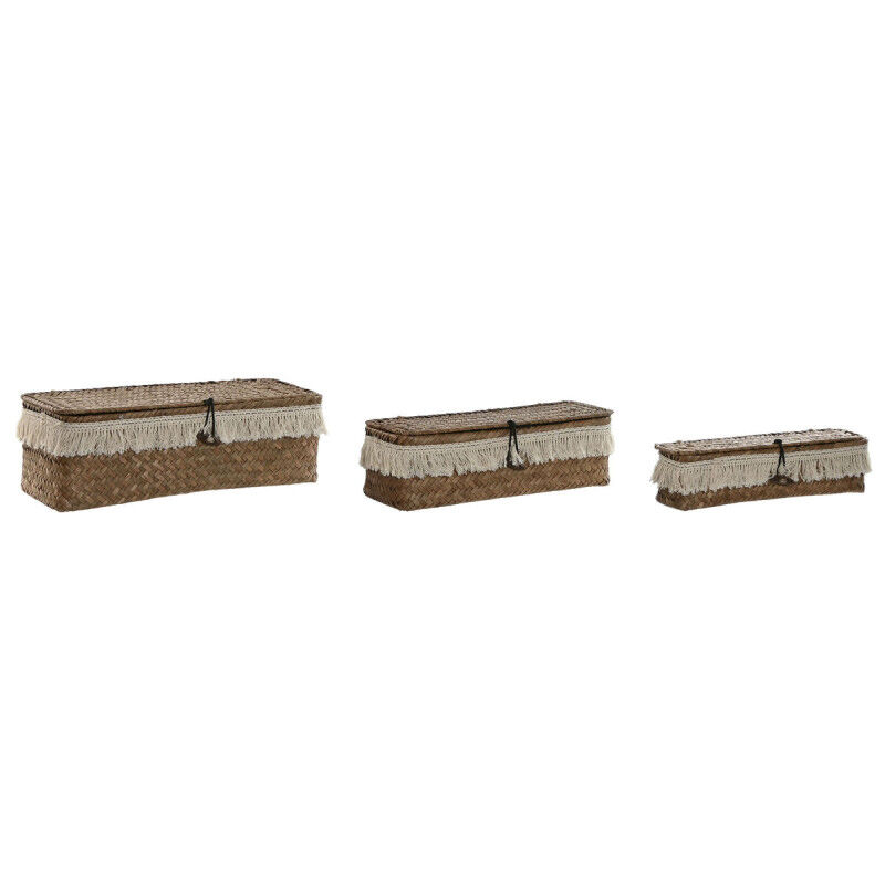 Set de basket Home ESPRIT Blanc Naturel Fibre naturelle Boho Usé (3 Pièces)