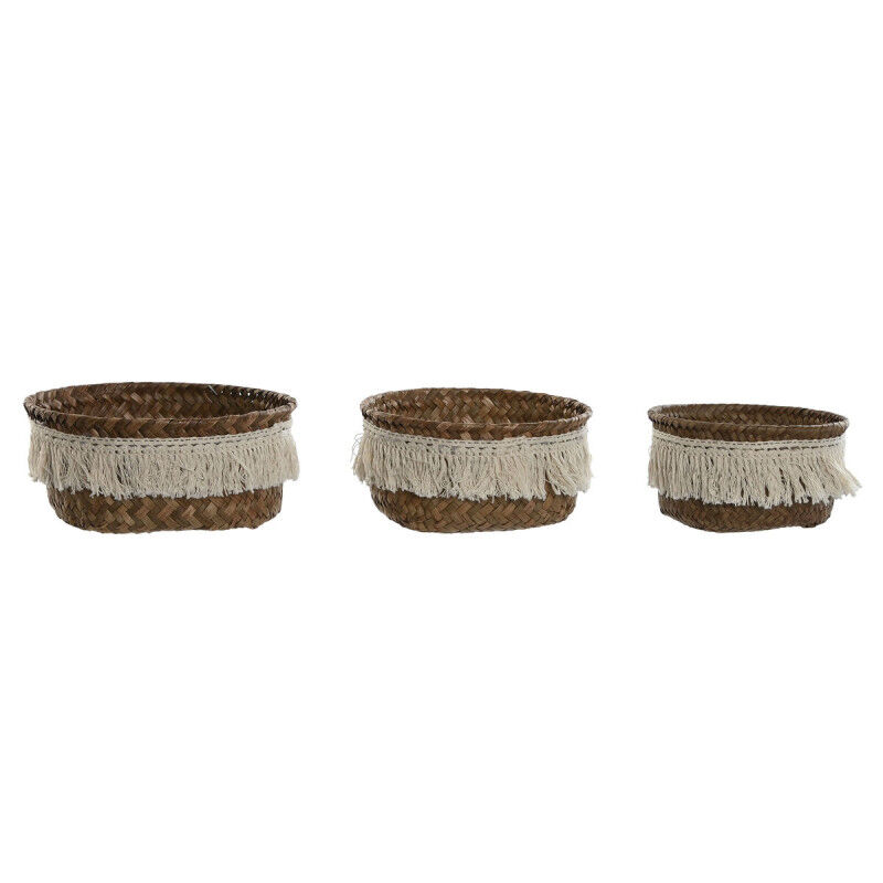 Set de basket Home ESPRIT Blanc Naturel Fibre naturelle Boho Usé (3 Pièces)