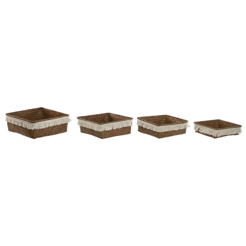 Set de basket Home ESPRIT Blanc Naturel Fibre naturelle Boho Usé (4 Pièces)