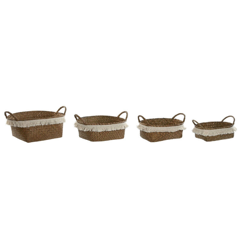 Set de basket Home ESPRIT Blanc Naturel Fibre naturelle Boho Usé (4 Pièces)