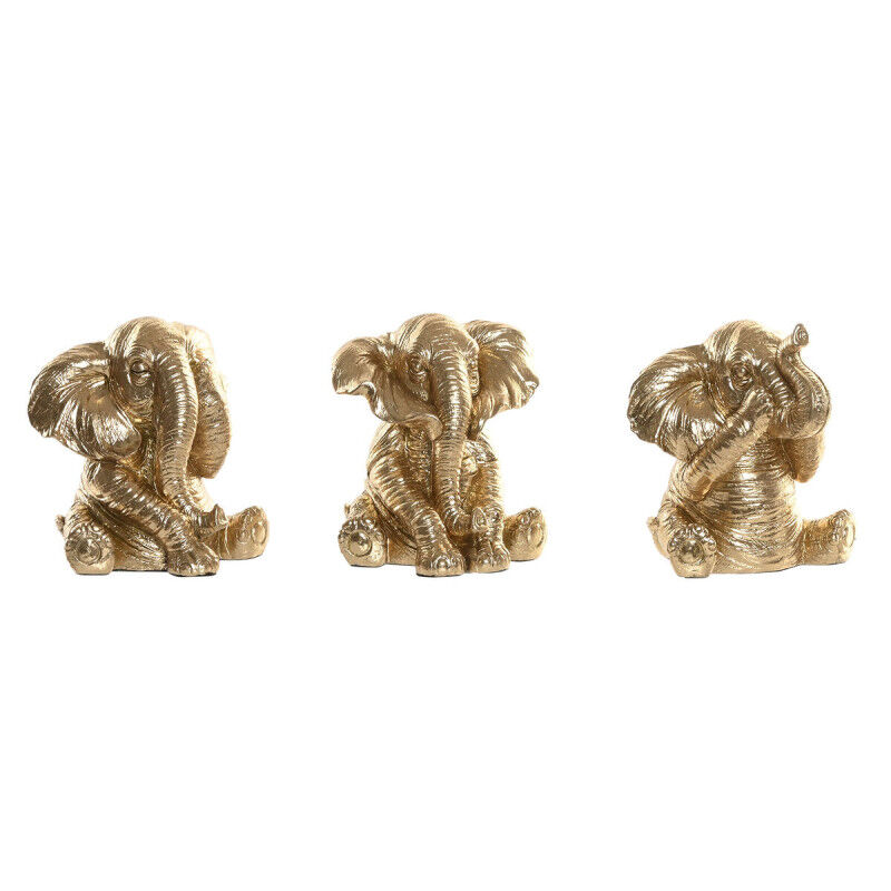 Figurine Décorative Home ESPRIT Doré Eléphant 13 x 12 x 14 cm (3 Unités)
