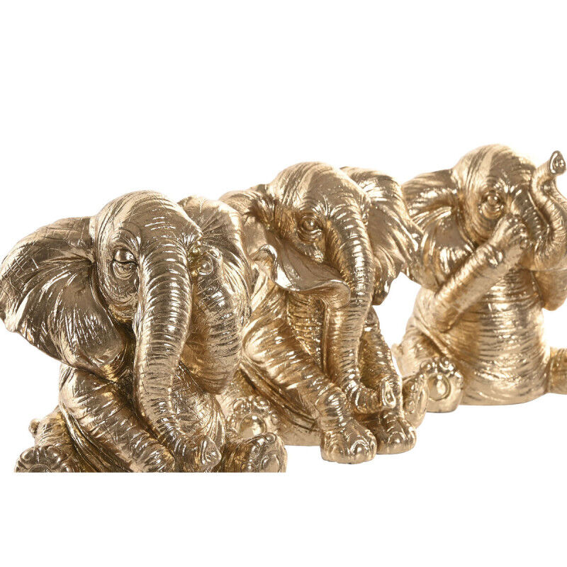 Figurine Décorative Home ESPRIT Doré Eléphant 13 x 12 x 14 cm (3 Unités)