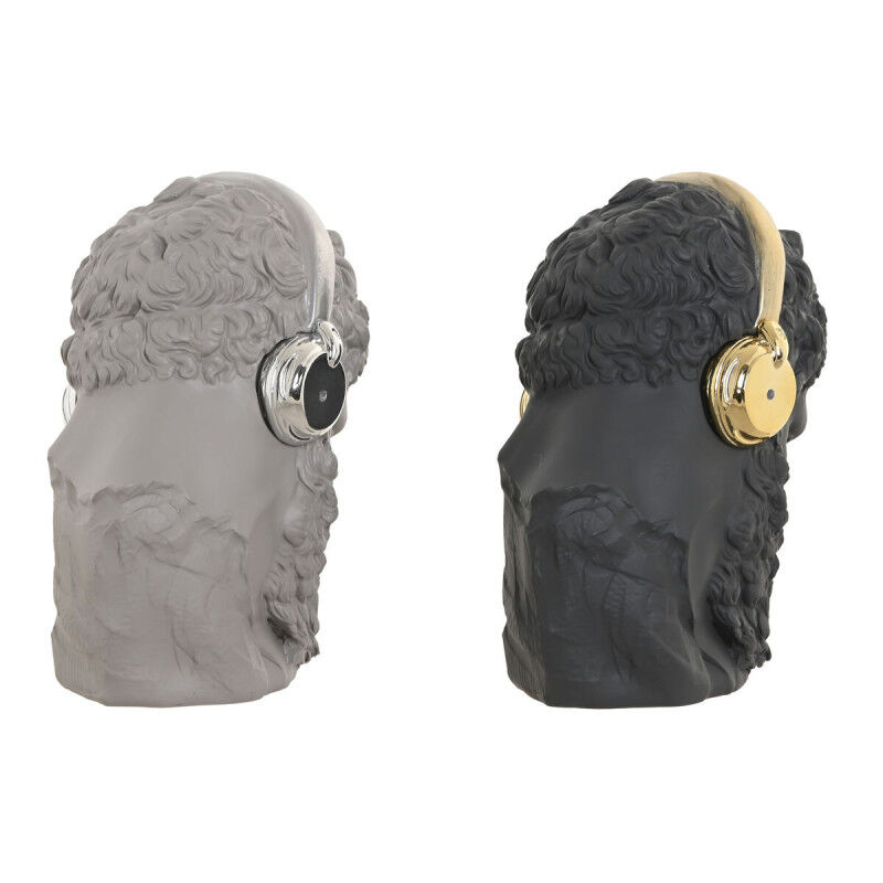 Figurine Décorative Home ESPRIT Noir Gris Doré Argenté Casque 14 x 10 x 17 cm (2 Unités)