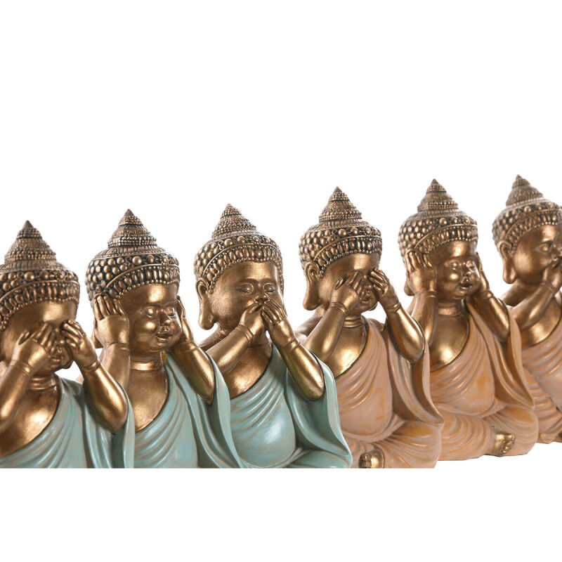 Figurine Décorative Home ESPRIT Vert Rose Doré Buda Oriental 11 x 9 x 17 cm (6 Unités)