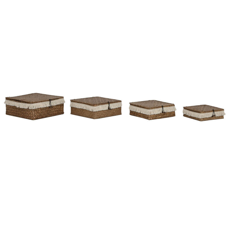 Set de basket Home ESPRIT Blanc Naturel Fibre naturelle Boho Usé (4 Pièces)