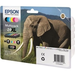 EPSON Multipack 24 XL - Eléphant - Noir, jaune, cyan, magenta, magenta clair, cyan clair (C13T24384011)