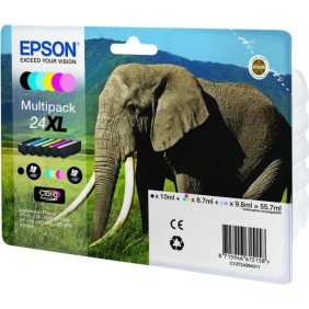 EPSON Multipack 24 XL - Eléphant - Noir, jaune, cyan, magenta, magenta clair, cyan clair (C13T24384011)