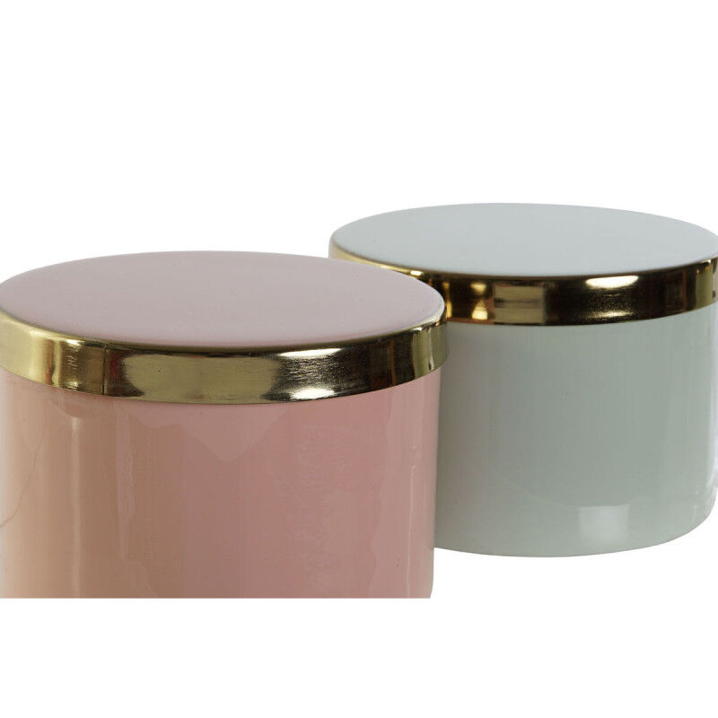 Boîte à bijoux DKD Home Decor Vert Corail Fer 13 x 13 x 9 cm (2 Pièces) (2 Unités)