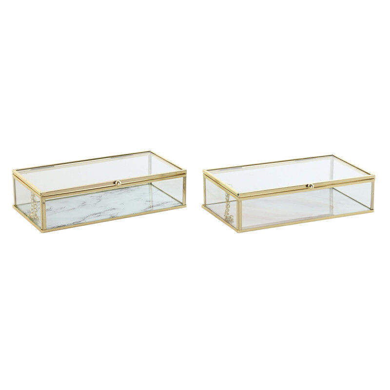 Boîte à bijoux DKD Home Decor Doré Métal Verre 20 x 11 x 5 cm 22 x 12 x 7 cm (2 Unités)