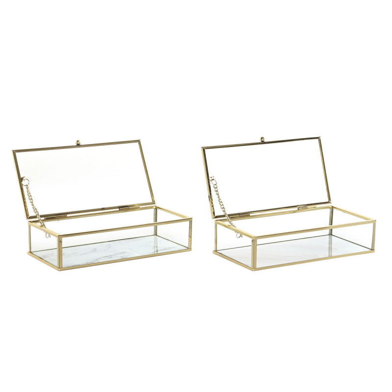 Boîte à bijoux DKD Home Decor Doré Métal Verre 20 x 11 x 5 cm 22 x 12 x 7 cm (2 Unités)