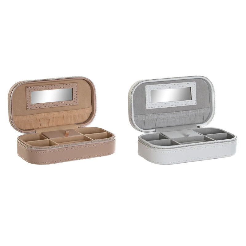 Boîte à bijoux DKD Home Decor Bleu Gris Camel Rose clair Polyuréthane Miroir 18,5 x 10 x 5 cm (2 Unités)