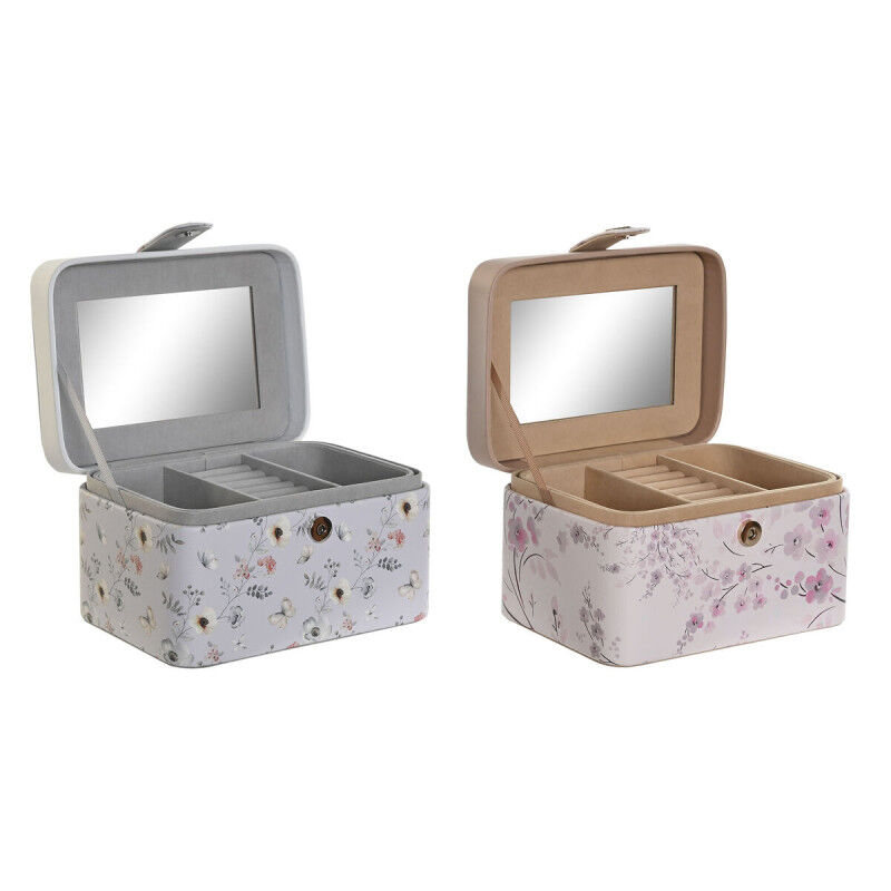 Boîte à bijoux DKD Home Decor Bleu Gris Camel Rose clair Polyuréthane Miroir 17 x 12 x 10 cm (2 Unités)