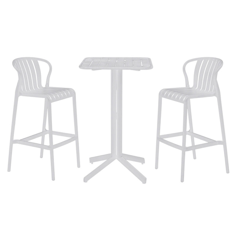 Ensemble Table + 2 Chaises Home ESPRIT Blanc Métal polypropylène 60 x 60 x 102 cm