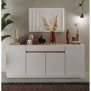 Buffet FIRENZE - Décor Blanc Laqué et Chene Cadiz - 4 portes 1 tiroir - L205 x P40 x H87 cm