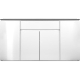 Buffet Brest - Décor Matera / blanc brillant - Panneaux de particules - 4 portes - 1 étagere - 1 tiroir -  177,5 x 92 x 40 -