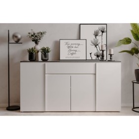 Buffet Brest - Décor Matera / blanc brillant - Panneaux de particules - 4 portes - 1 étagere - 1 tiroir -  177,5 x 92 x 40 -