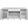 Buffet Bertrix 51A - Décor travertin / blanc - Panneaux de particules - 4 portes et étageres - 1 tiroir central - 177 x 92 x 40 