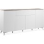 Buffet Bertrix 51A - Décor travertin / blanc - Panneaux de particules - 4 portes et étageres - 1 tiroir central - 177 x 92 x 40 