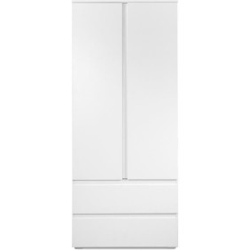 Armoire Image 60A - 2 portes battantes - 2 tiroirs - Blanc Mat - L80 x H191 x P55 cm