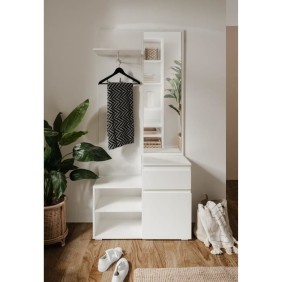 Meuble d'entrée de rangement avec penderie IMAGE - Décor blanc - 1 porte + 1 tiroir - L85 x H195 x P37 cm